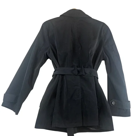 East 5th Black Double Breasted Belted Trench Coat Women Large‎ - Picture 2 of 10